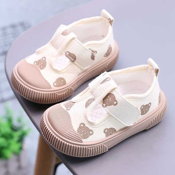 

flat shoes 2023 new spring baby girl autumn canvas shoes children casual sneakers korean cartoon bear style kids first walkers p230314, Black;grey