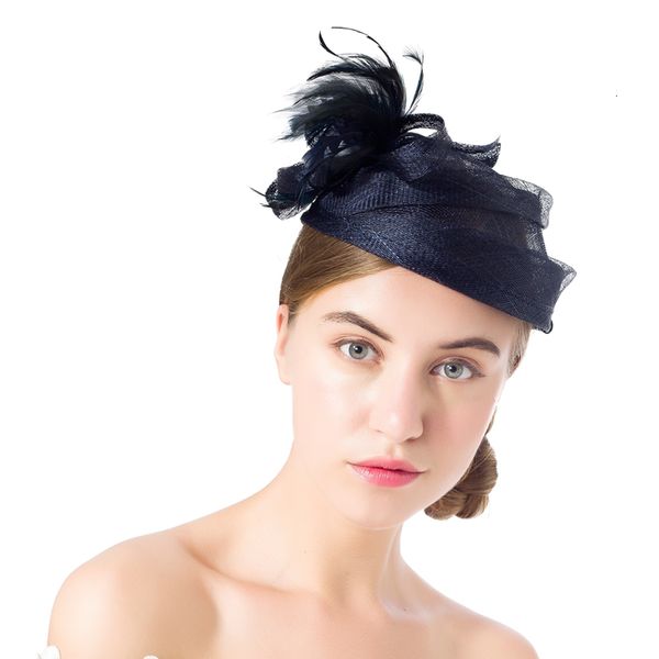 

stingy brim hats formal cocktail party wedding hat dress fedoras ladies royal fascinator women cocktail race feather hat wedding hair access, Blue;gray