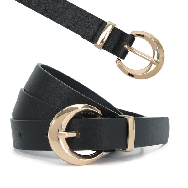 

womens belt fashion gold buckle simple decorative jeans pu versatile student youth belt, Black;brown