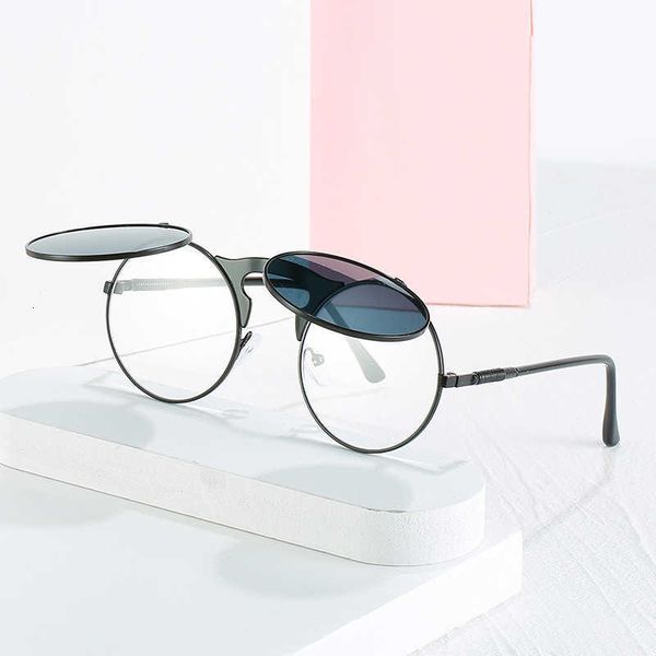 

sunglasses steampunk flip sunglasses men's and women's round frame trendy prince glasses, White;black