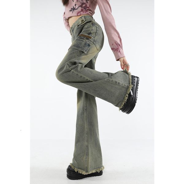

women's jeans vintage high waist women jeans american fashion streetwear flare jean female denim trouser straight wide leg baggy denim, Blue