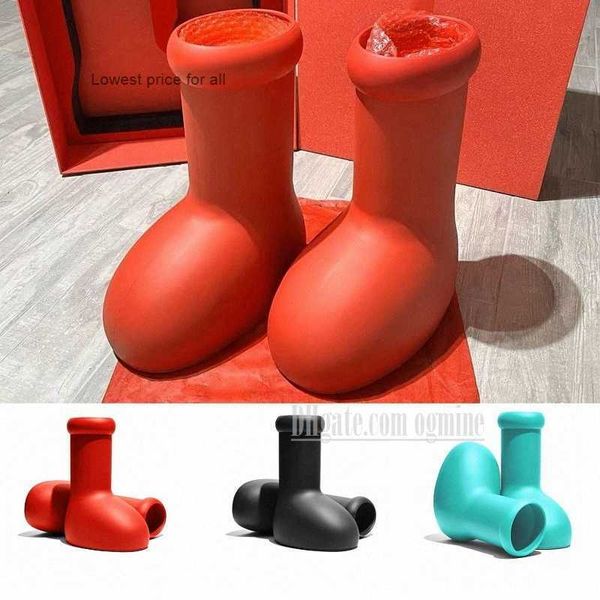 

2023 big red boot men women designer thick bottom rubber platform rain bootie oversized boots big size 28-48oted#, Black