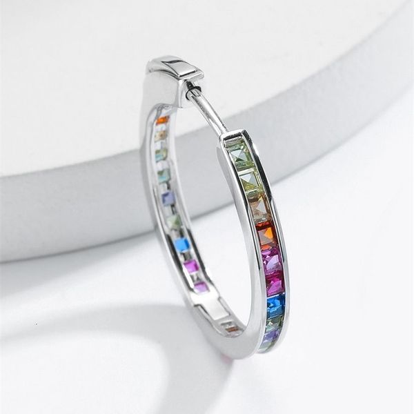 

charm allnoel hoop earrings 925 sterling silver women colorful zircon rainbow crystal big circle pendientes gifts fine jewelry 230313, Golden