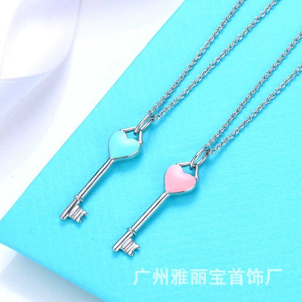 

luxury the same enamel heart shaped key necklace of tiffay women's luxury style blue pink love collarbone pendant, Black