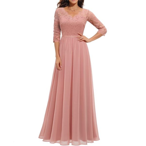 

party dresses women's elegant vintage v neck 3/4 sleeve floral lace chiffon wedding bridesmaid maxi dress long formal dresses 230314, White;black