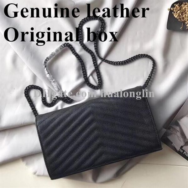 

genuine leather handbag women evening bag original box messenger shoulder cross body purse chain caviar266j