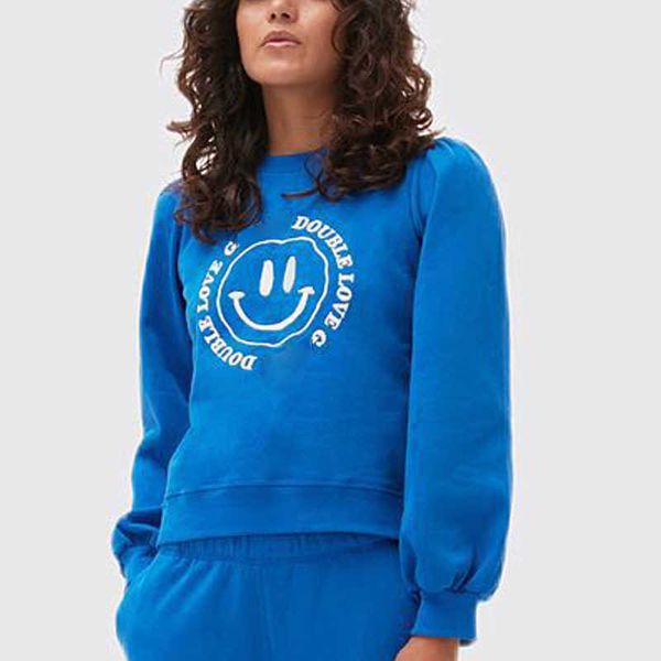 

ganni 23ss mens women designer sweatshirt fashion letter smiling printing loose round neck pullover sweatshirt women fleece sweater pure cot, Black