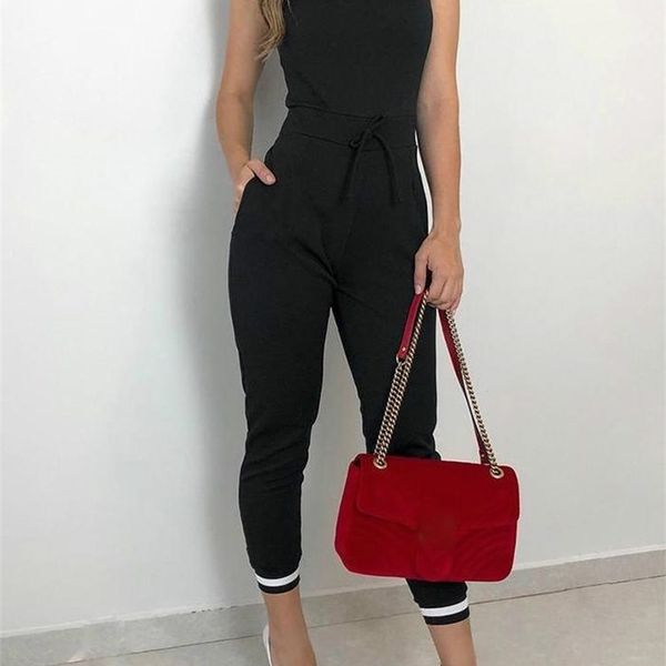 

women's jumpsuits rompers contrast binding tie waist casual jumpsuit women rompers sleeveless summer overall 230314, Black;white