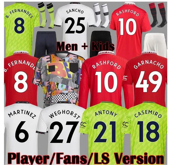 

sancho 22 23 manchester soccer jerseys united rashford mens kids kit shaw man utd 2022 2023 home away third football shirt fan player versio, Black;yellow