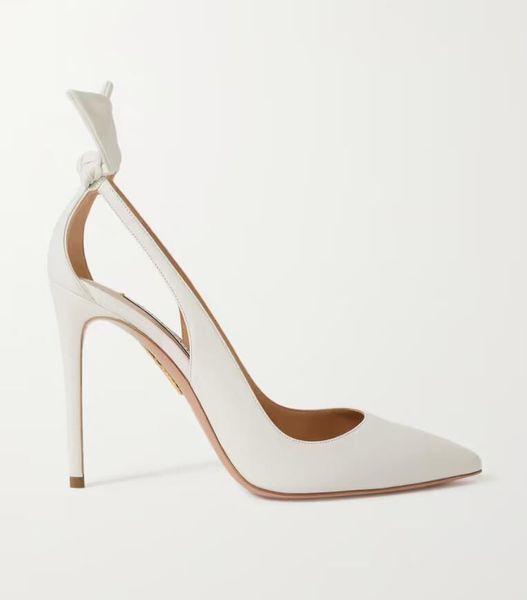 

design woman pop heels sandal pointed toe aquazzuras bow tie 105mm cutout leather pumps slingback wedding party dress pump black nude sude l
