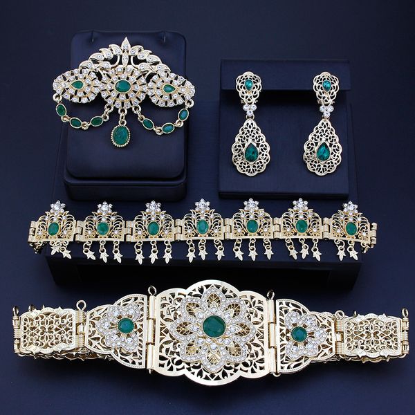 

wedding jewelry sets sunspicems chic algeria bride jewelry sets 18k gold color caftan belt brooch earring hairchain morocco women wedding bi, Slivery;golden