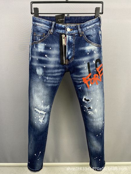 

original men jeans d2 jeans slim fit ripped patched jeans for men slim fit denim jeans denim jeans men hiphop streetwear causal jeans, Blue