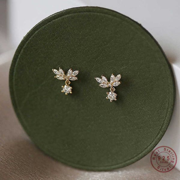 

charm 925 sterling silver sparkling water drop zircon petal wing stud earrings for women exquisite jewelry gifts aa230311, Golden