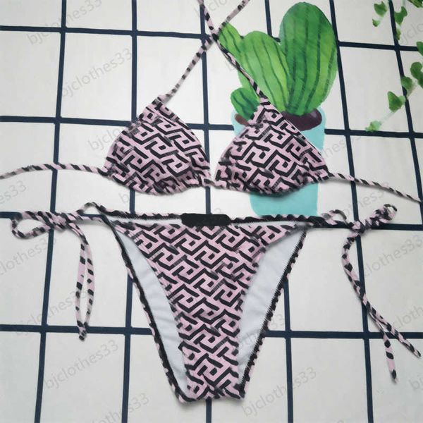 

womens swimwear brand logo printing fold lace-up swimwears luxury brand fashion style beach two-piece set tankini bathing suits for women pl, White;black