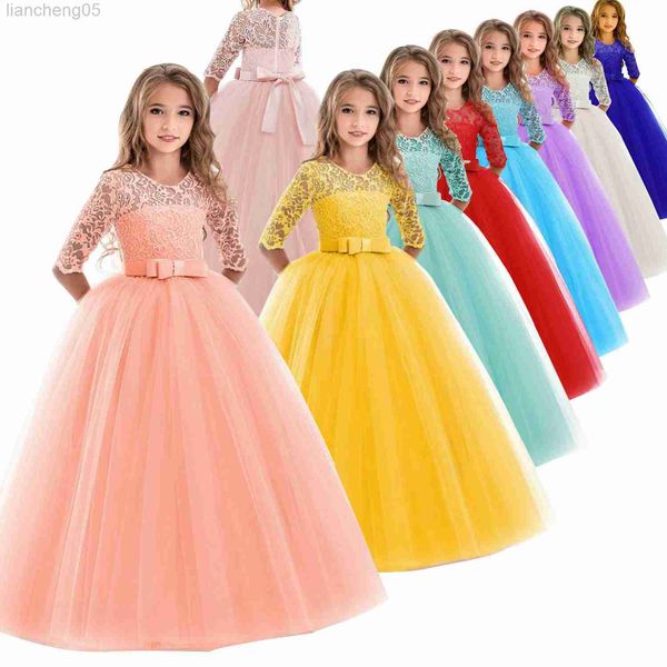 

girl's dresses children's dress long sleeve wedding flower girl dress princess dress vestidos vestido dresses robe baby girl party, Red;yellow