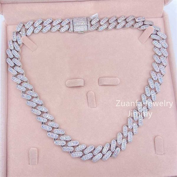 

custom unique design bling shining 13mm white gold color vvs1 moissanite diamond miami cuban link chain, Silver