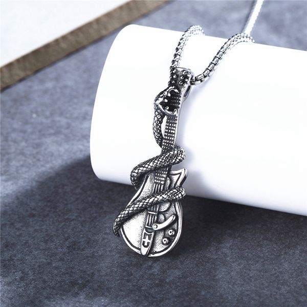 

10pcs snake guitar necklace band pendant punk rock men chain hip hop for boyfriend jewelry gift wholesale, Silver