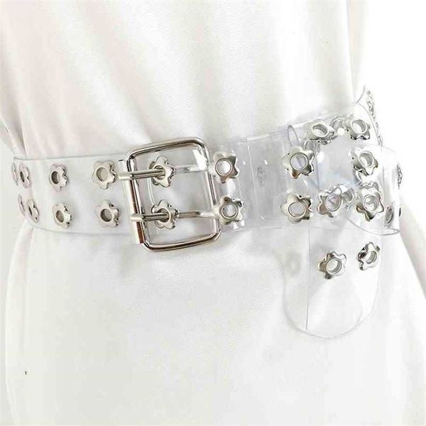 

designer belts 2023 clear belt double star eyelet transparent belts for women waist white plastic cinturon mujer plus size jeans pvc punk fa, Silver