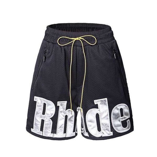 

wtc7 men's and women's high street shorts north american fashion brand rhude ins mesh fabric letter patchwork embroidery sports ca, White;black