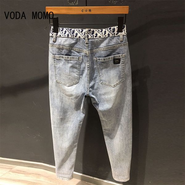 

mens jeans ripped denim jeans mens trendy brand loose summer thin elastic feet pants mens korean harem teenagers cropped pants 230313, Blue