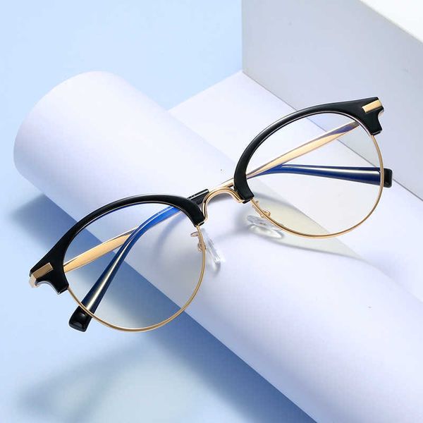 

sunglasses new round eye frame women's tr half business crow glasses men's anti blue light flat lens can be equipped with myopia, White;black