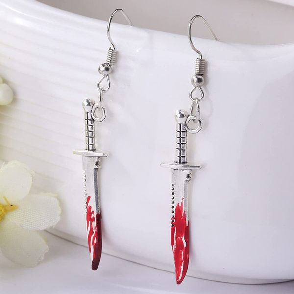 

earriangs for women,red bloody knife drop dangle earrings, Silver