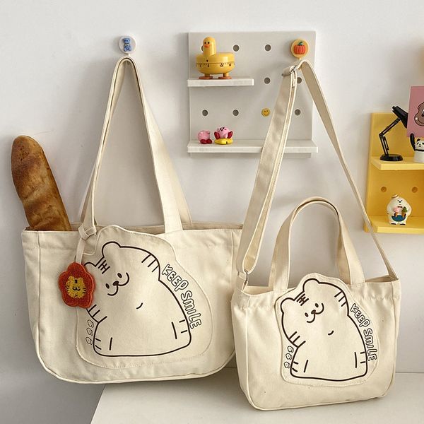 

shopping bags women canvas shoulder bag cute little tiger books bag for college girl large capacity shopping bag cotton cloth fabric big tot