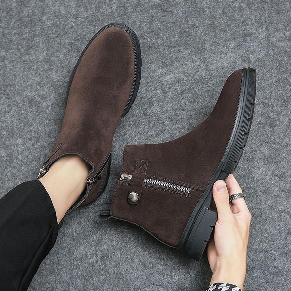 

new arrivals coffee men ankle boots flock zipper round toe solid business men short boots size 38-46, Red;white