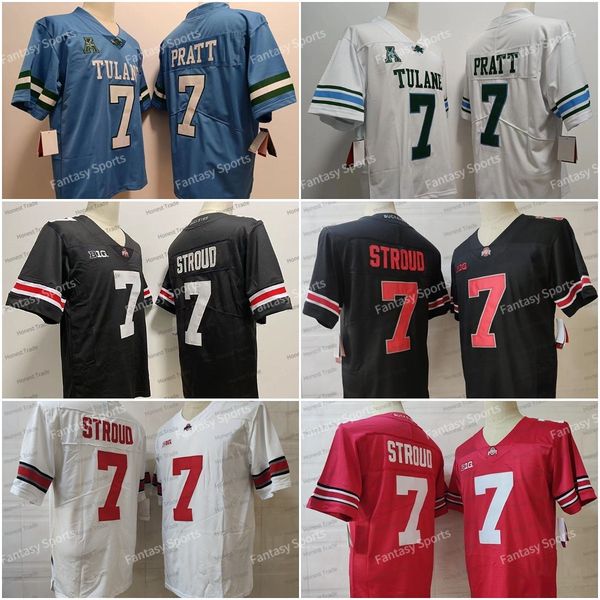 

tulane green wave michael pratt jersey buckeyes 7 c.j. stroud ncaa red blue white football university jerseys mens, Black