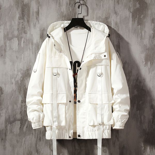 

men s jackets spring and autumn fashion ribbon pocket casual personality hooded hip hop workwear 230313, Black;brown