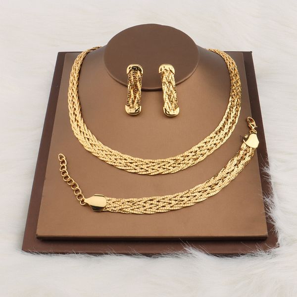 

wedding jewelry sets gold color hollow earrings necklace set fashion women dubai africa luxury punk jewellery choker necklace wholesale acce, Slivery;golden