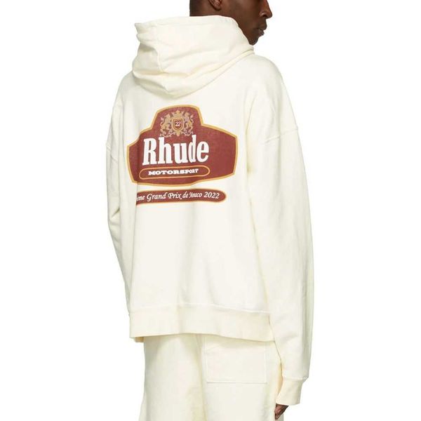 

jd3m men's and women's high street hoodies sweatshirt fashion brand rhude ins us racing crest letter printed terry hoodie large ho, Black
