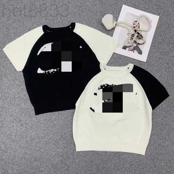 

women's sweaters designer 2023 spring summer women sweater short sleeve crew neck purple striped puulover womens 4rp8, White;black