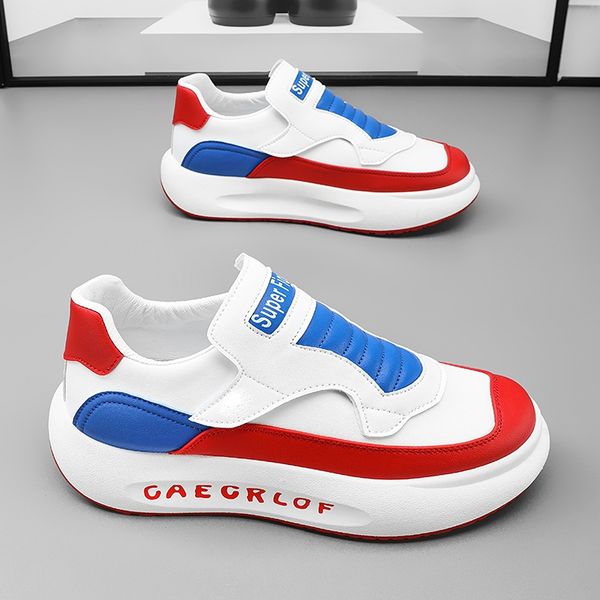 

chunky sneakers men soft sole running shoes fashion casual microfiber leather upper height increased flat platform board shoes, Red;white