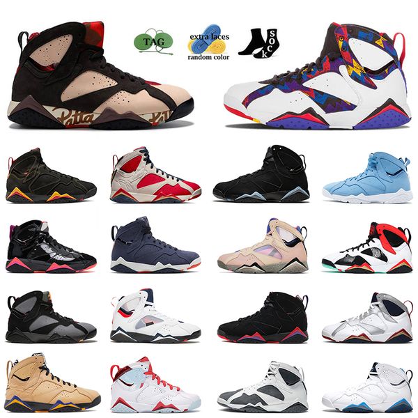 

basketball shoes jumpman 7 7s men women sneakers patta black patent sapphire citrus chambray trainers white green gmp z mist designer 2023 3