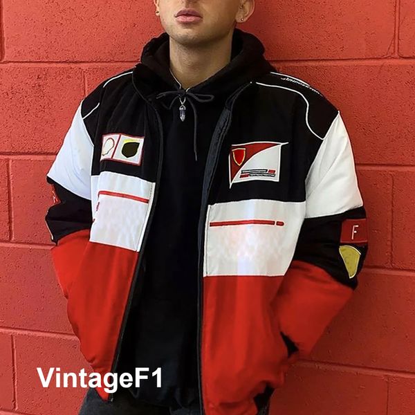 

2023 new vintage f1 jacket autumn and winter full embroidered logo cotton clothing motorcycle jackets f1 formula one racing jacket