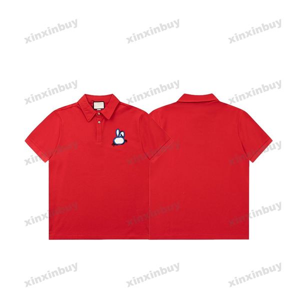 

xinxinbuy men designer tee t shirt 23ss rabbit patch letter embroidery polo short sleeve cotton women black white green red m-3xl, Black;brown