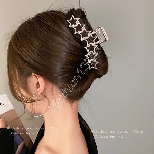 

clamps woman silver five-pointed star and love design hair claws ladies fashion washing face hair clips hairpins girls hair accessories, Slivery;golden