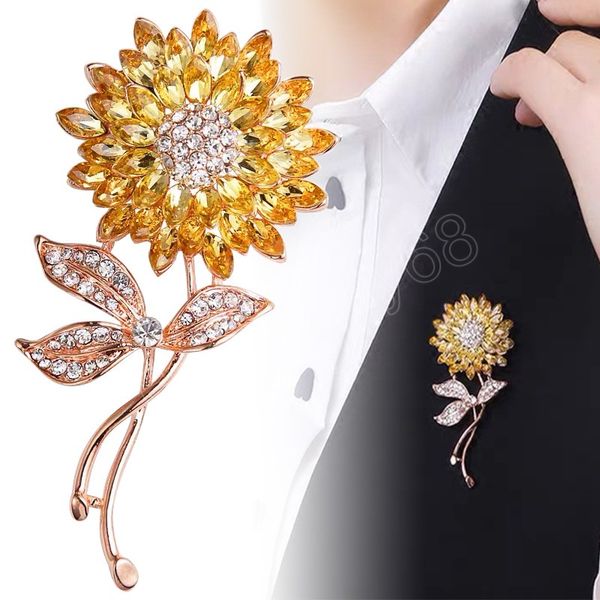 

fashion crystal sunflower brooches for women charm rhinestone brooch lapel pins party wedding gifts clothing accessories jewelry, Gray
