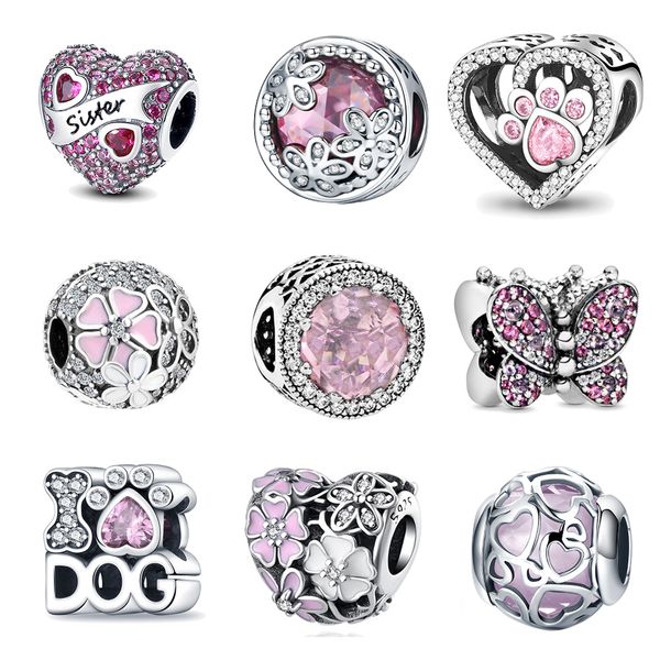 

fit pandora beads 925 silver charm women jewelry pink series butterfly firefly pendant diy fine, Bronze;silver