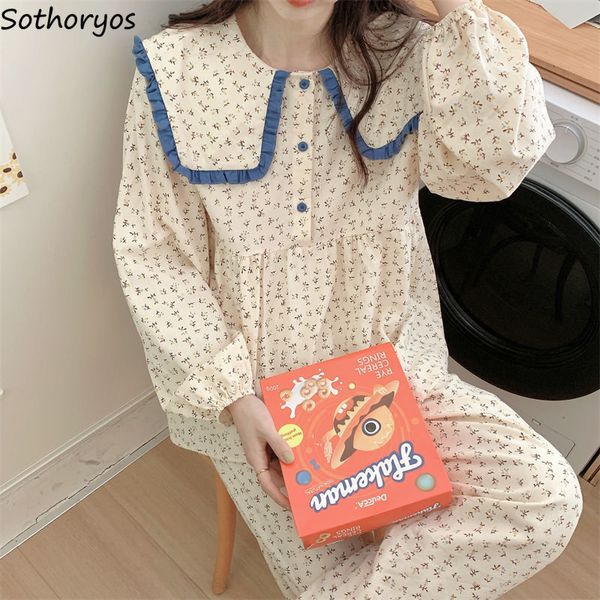 

women's sleepwear pajama sets women korean style lovely vintage cozy ladies schoolgirl simple print sweet daily nightwear basic autumn, Black;red