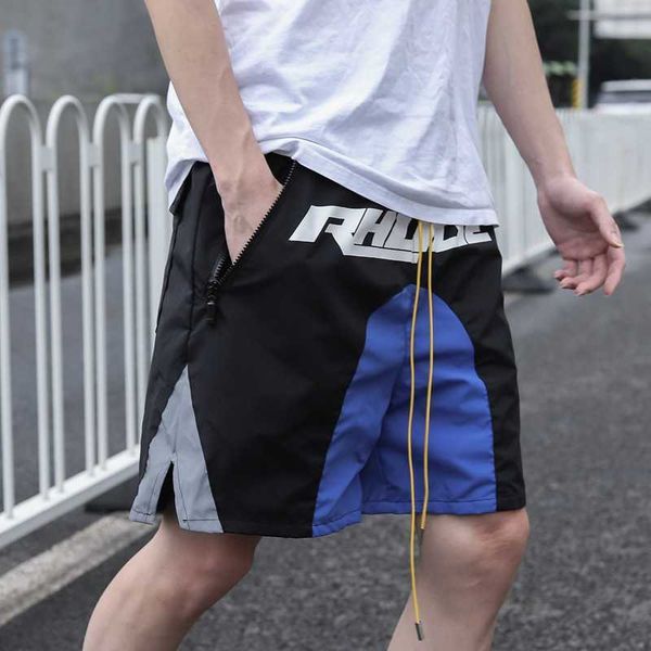 

hjut men's and women's high street shorts north american fashion brand rhude color matching 3m reflective stitching printed mesh d, White;black