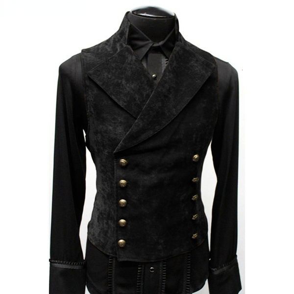 

mens vests mens double breasted gothic steampunk velvet vest stand collar medieval victorian black waistcoat men stage cosplay prom costume, Black;white