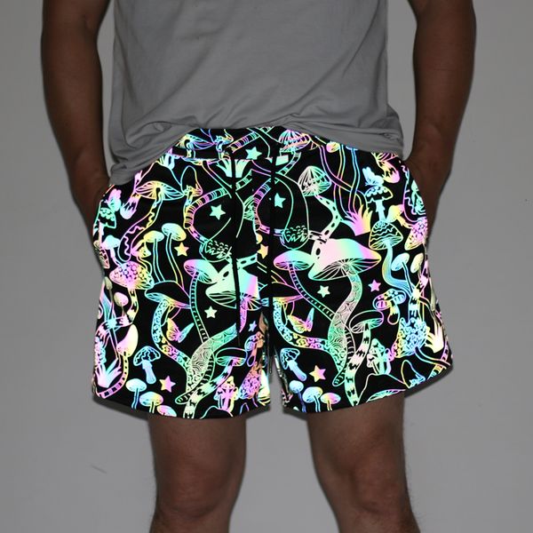 

men s shorts arrival reflective men night jogging reflect light colorful mushroom ins breathable summer clothing bermuda masculina 230314, White;black