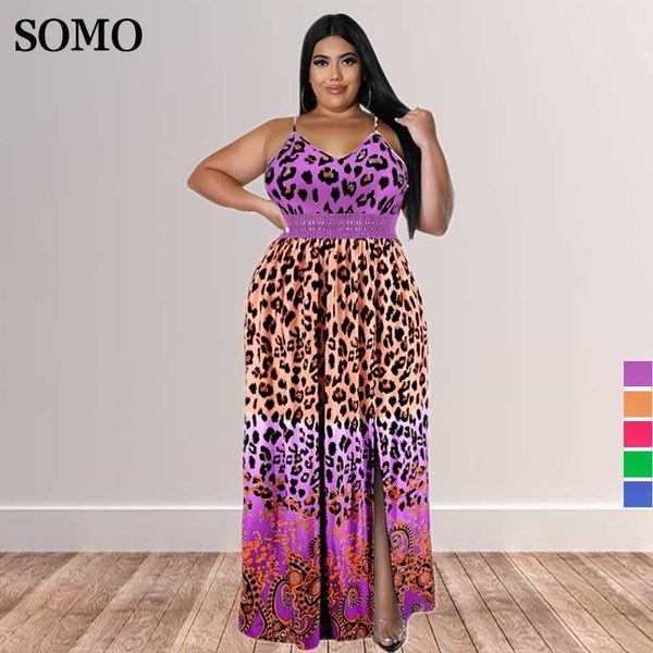 

plus size dresses 5xl women street summer fashion print halter maxi long dress hem split wholesale dropshipping 230307, Black