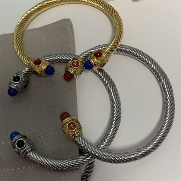 

classical dy womens pearls head luxury bracelet for teen girls versatile gold plated wire bangle b03950 s4 pulsera cable cuff mens designer, Black