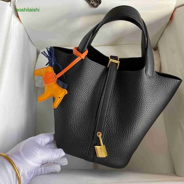 

h basket bags 2023 lychee layer picotn designer purse locks bucket shoulder pattern head bag versatile high-class handbag ljf5 pn 6kkz