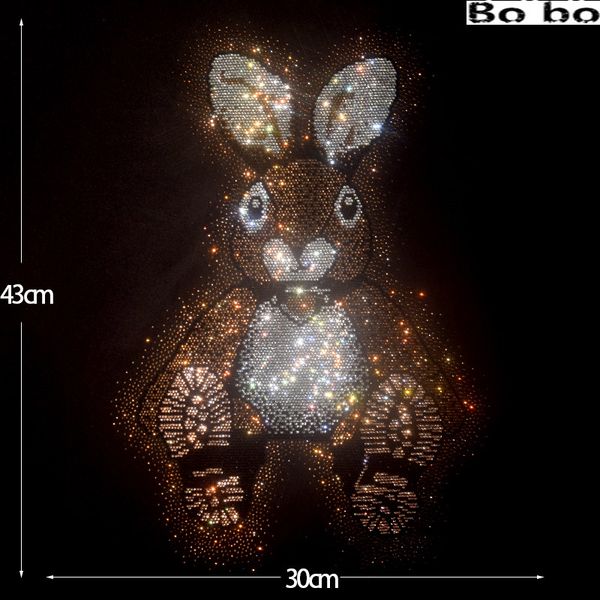 

new net red the same cute little rabbit drill pattern paste new english letter rabbit drill clothing accessories, Black