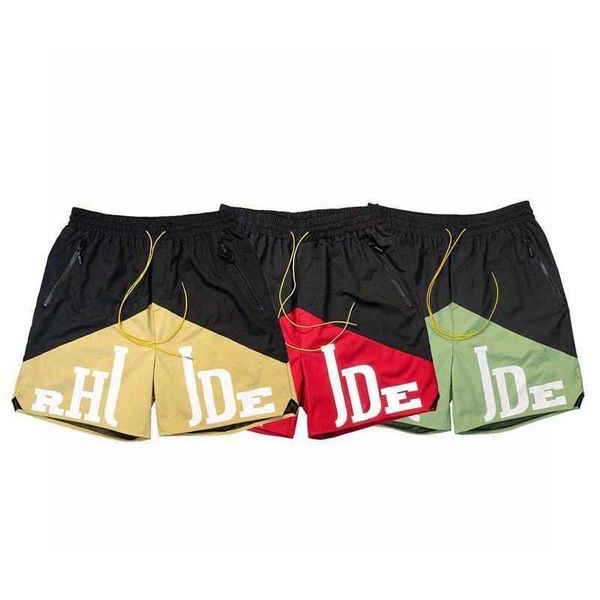 

qv3g men's and women's high street shorts north american fashion brand rhude summer label letter print drawcord hip-hop loose casu, White;black