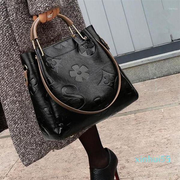 

big women bucket bag female shoulder bags large size vintage soft leather lady cross body handbag for hobos tote1205p